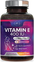 Vitamin E - 180 mg per Serving - Powerful Hair & Skin Support Supplement - dl-Alpha VitaminE Immune Health Support with Antioxidants - Easily Absorbed GMO & Gluten Free, Bottled in USA - 120 Softgels