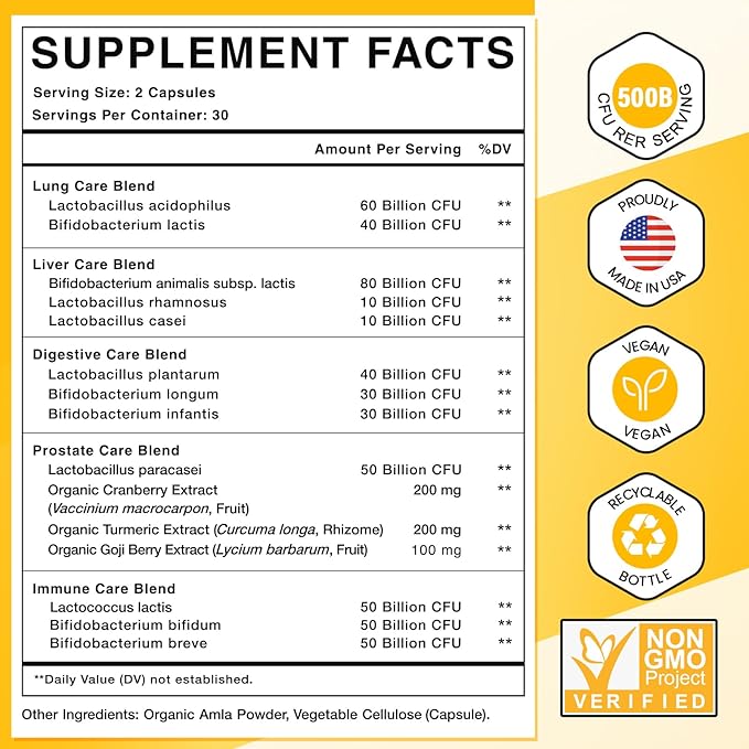 Probiotics for Men, 500 Billion CFUs & 12 Strains Mens Probiotic with Turmeric Cranberry, Goji, Gut Health for Men, for Digestive Health, Gut, Bloating & Gas, Immune, Energy Support, 120-Day Supply