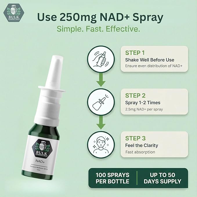 NAD+ Spray | 100 Sprays | Nicotinamide Adenine Dinucleotide | NAD+ | 100% Pure & USA Made | 2.5mg Per Spray to Support Wellbeing