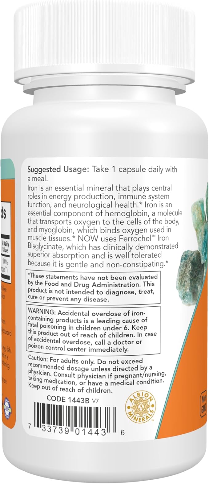 NOW Foods Supplements, Iron 18 mg, Non-Constipating*, Essential Mineral, 120 Veg Capsules