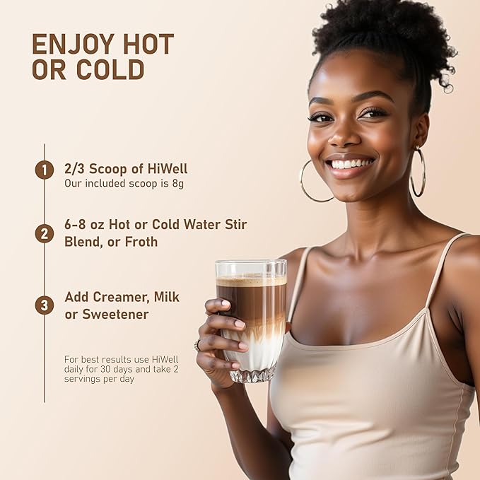 HiWell Strong Taste Mushroom Coffee 12-in-1 – Organic Ginseng, KSM-66® Ashwagandha, Lion's Mane, Reishi–Focus, Calm Energy & Immune Support–100% Fruiting Body Extracts–Vegan, Low Caffeine–30 Servings