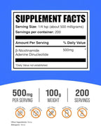 BulkSupplements.com NAD Powder - Nicotinamide Adenine Dinucleotide, NAD Supplement 500mg - for Energy Support, Pure & Gluten Free, 500mg per Serving, 100g (3.5 oz) (Pack of 1)
