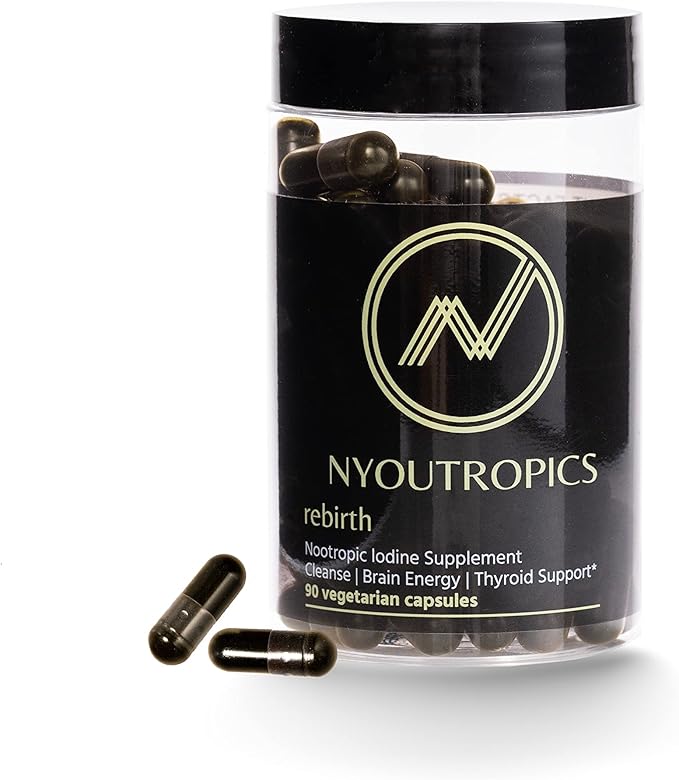 Rebirth by NYOUTROPICS - Nootropic Iodine Supplement (90 Vegan Capsules), Provides Brain Support and Thyroid Support for Women and Men, Non-Accumulating Positive Monovalent Iodine Form