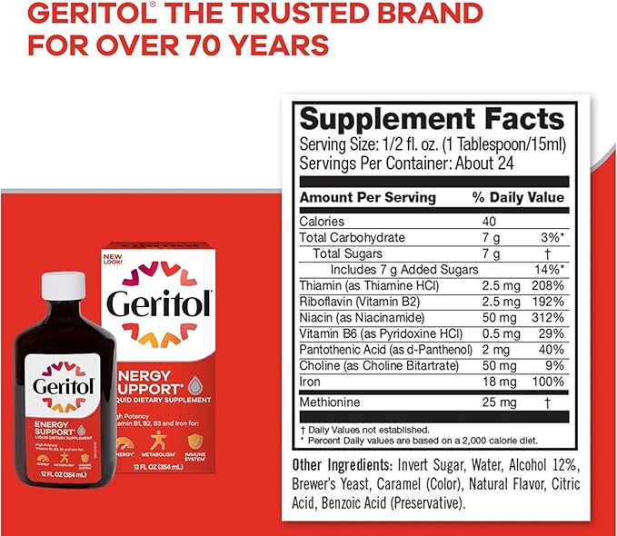 Geritol Liquid Energy Support B-Vitamins,12 Fl Oz (Pack of 2)