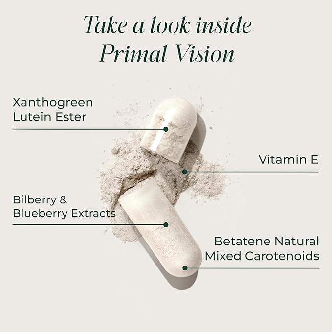 Primal Harvest Primal Vision with Lutein, Zeaxanthin, Vitamin A and Zinc for Eye Health, Blue Light Support and Visual Clarity 2 Pack