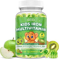 Iron Supplement Gummies for Kids, Kids Multivitamin with Iron Gummies - Zinc, Vitamin B Complex, A, C, D3, B12, Folate for Blood Builder & Energy Support, Vegan Sugar Free Green Apple & Kiwi 60ct
