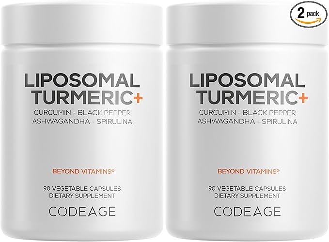 Codeage Organic Turmeric Supplement - 95% Curcumin Extract Pills - Liposomal Fermented Botanical Blend Black Pepper, Ashwagandha, Ginger, Stephania, Boswelia, Cumin, Digestive Bitters - 2 Pack