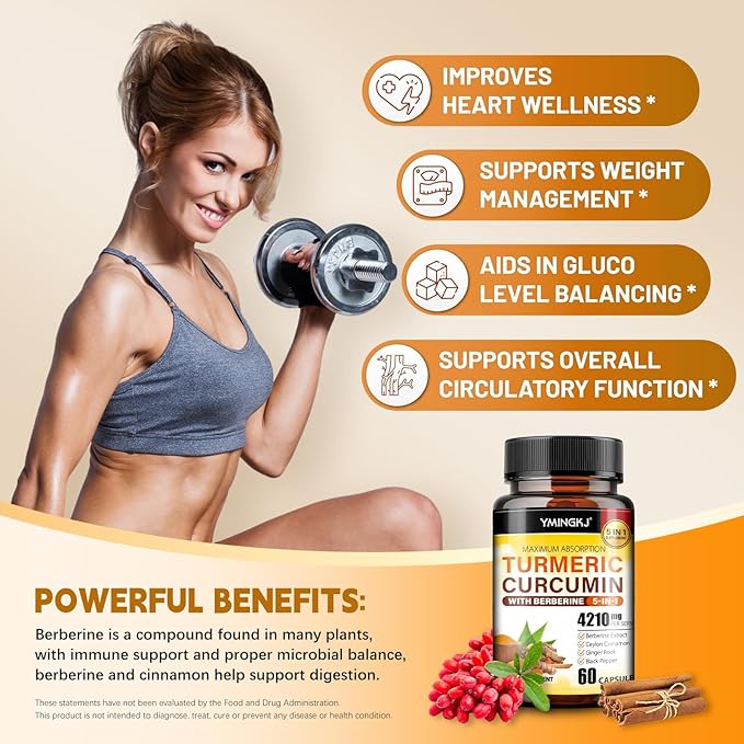Turmeric Curcumin Supplement with Black Pepper & Bioactive Botanicals, Turmeric,Ginger,Berberine,Ceylon Cinnamon, – Premium Supplement for Daily Wellness Support 60 Capsules 3 Pack