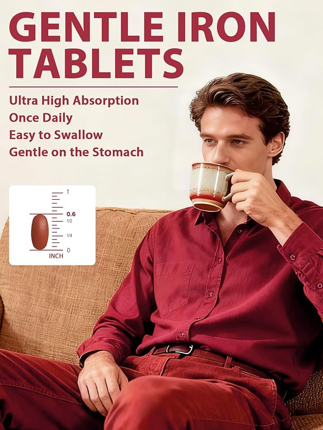 Iron Supplement 65mg, with Vitamin C, D3, B6, B12 & Folate, Spinach, Broccoli, Beet Root, Pumpkin Seeds, Dandelion & Carrots, Blood Building & Energy Support, 60 Tablets
