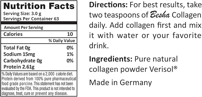 BESHA INC Verisol Collagen Bioactive Peptides (Natural Collagen Powder) Made in Germany - 2 Month Supply
