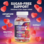 Vitamin C Gummies - 100% of Daily Vitamin C & Sugar Free - Immune Support with Powerful Antioxidants - Nature's Vegan VitaminC Dietary Supplement - Raspberry Flavor for Kids & Adults - 120 Gummies