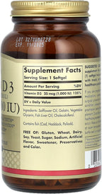 Solgar Vitamin D3 (Cholecalciferol) 25 MCG (1000 IU), 250 Softgels - Helps Maintain Healthy Bones & Teeth - Immune System Support - Non-GMO, Gluten-Free, Dairy Free - 250 Servings