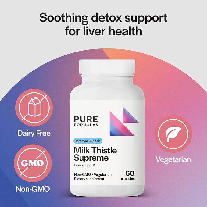 PureFormulas Milk Thistle Supreme 250 mg – Liver Health & Antioxidant Support – Non-GMO Vegetarian Capsules – 60 Count