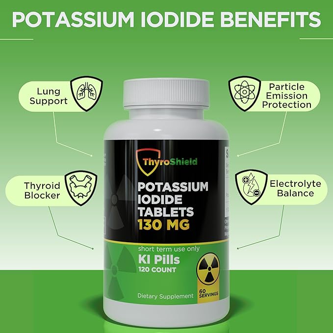 Potassium Iodide Tablets 130 mg | 120ct Two Pack | Iodine Tablets for Radiation Exposure - Potassium Iodine Pills - YODO Naciente - KI Pills - Made in USA - ThyroShield