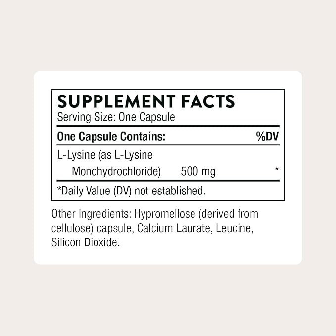 THORNE - Lysine - Supports Immune, Skin & Bone Health - Promotes Collagen Formation* - L-Lysine Amino Acid Supplement - Third-Party Certified - Gluten, Dairy & Soy-Free - 60 Capsules