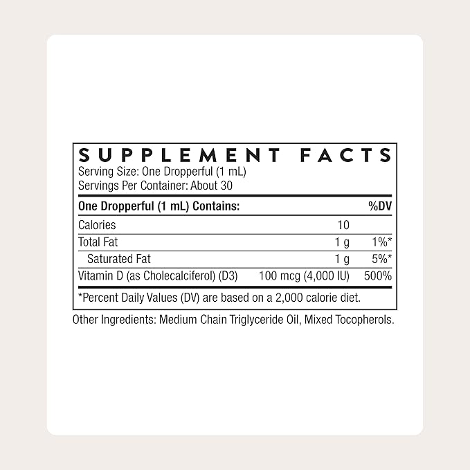 THORNE - Vitamin D3 with a Metered Dispenser - Liquid Vitamin D Vegan Supplement - Supports Healthy Bones, Teeth & Muscles, Plus Cardiovascular & Immune Function* - 4,000 IU - 1 Fl Oz - 30 Servings