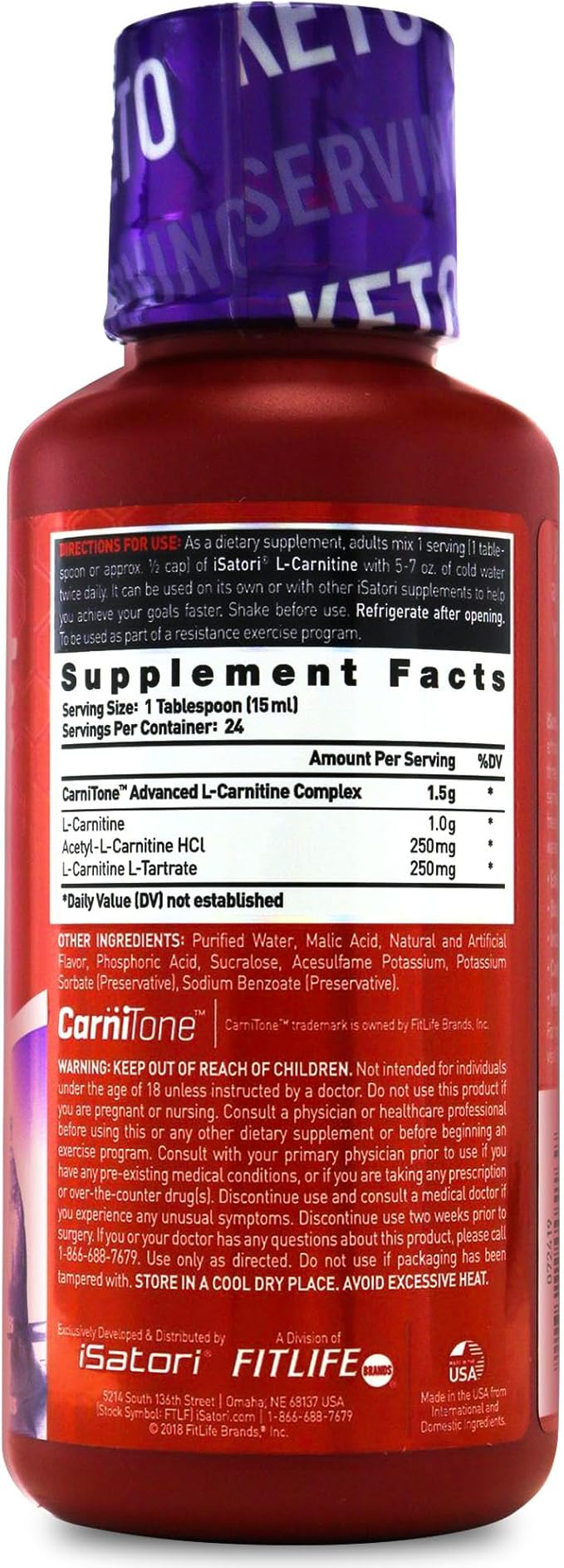 iSatori L-Carnitine 1500, Triple-Blend Liquid L Carnitine Supplement, with Acetyl & Tartrate, Stimulant Free Energy, Low Calories, Sugar or Gluten, Keto-Friendly, Mixed Berry Flavor (24 Servings)