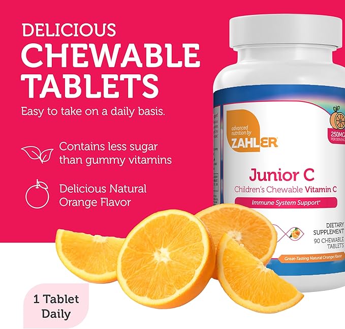 Zahler Junior C Advanced Chewable Vitamin C for Kids - Vitamins in Delicious Orange Flavor - Kosher Kids Vitamin C for Immunity - Chewable Antioxidant - (90 Count)
