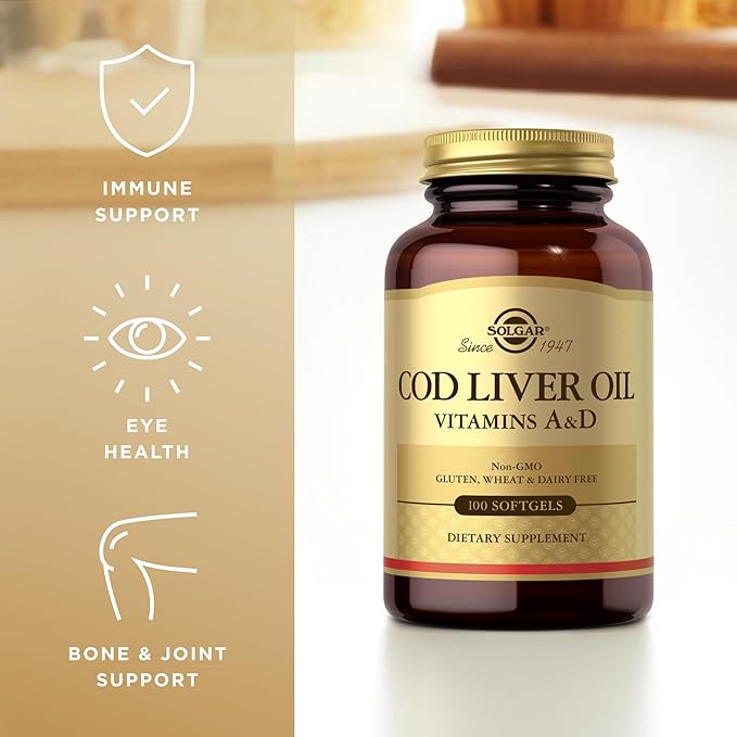Solgar Cod Liver Oil - 100 Softgels - Provides Vitamins A & D - Non-GMO, Gluten Free - 100 Servings