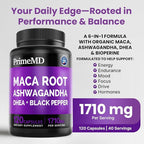 6-in-1 Organic Maca Root Ashwagandha Capsules 1710mg with DHEA and Black Pepper Fruit Extract for Women and Men - Black Maca Supplement for Stamina, Bone and Mood Support Supplement, 120 count