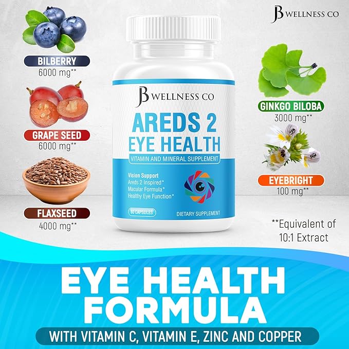 JB Wellness AREDS 2 Eye Vitamin & Mineral Supplement, Contains Lutein, Vitamin C, Zeaxanthin, Zinc & Vitamin Enhance Vision Supplement - 120 Count