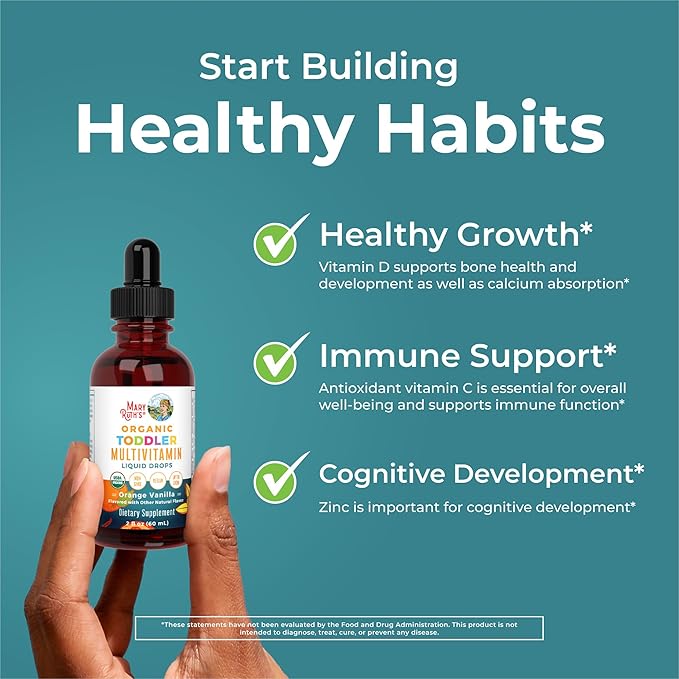 MARYRUTH'S Organics Multivitamin & Multimineral with Iron for Toddlers | USDA Organic | Sugar Free | Multivitamin Liquid Drops for Kids Ages 1-3 | Immune Support | Vegan | Non-GMO | 2 Fl Oz