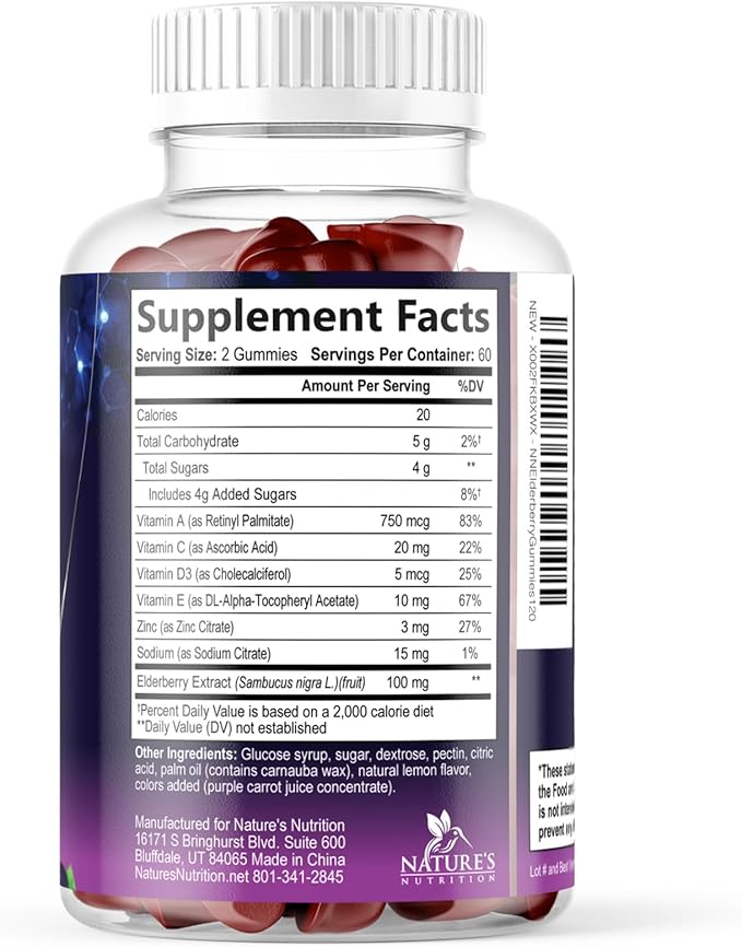 Elderberry Gummies - 3X Strength Black Elderberry Immune Support Gummy with Vitamin C, D3 and Zinc for Kids & Adults, Immune Health Support Supplement Gummy, Black Elder Berry Vitamins - 120 Gummies