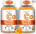 2 Pack Liposomal Vitamin C 2000mg Gummies Complex Rose Hips with D3 5000IU,Elderberry Echinacea,Iron & Zinc for Adults Kids Immune,Antioxidant & Collagen Support,Orange Flavor, 120Count