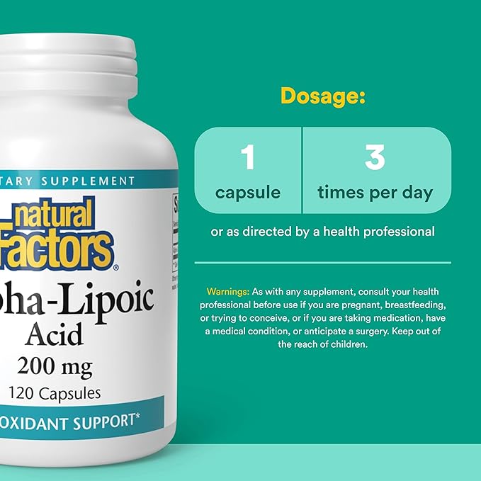 Natural Factors Alpha-Lipoic Acid 200 mg, Antioxidant Support, 120 Capsules