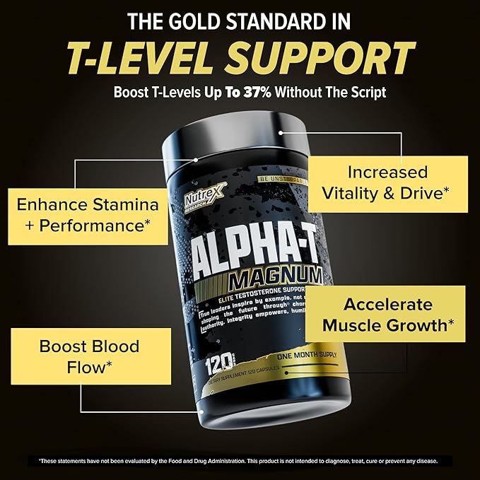 Nutrex Research Alpha-T Magnum Testosterone Support for Men | Anabolic Supplement with Tongkat Ali, Fadogia Agrestis, Shilajit and Ashwagandha | Muscle Builder for Strength, Growth & Hormone Balance
