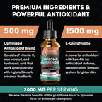 2000MG Liposomal Glutathione Liquid Drops, Ultra High Absorption, Natural Detoxification, Immune System & Skin Support*, L-Glutathione, Vitamin C & Hyaluronic Acid, Capsules Alternative, 4.05 OZ