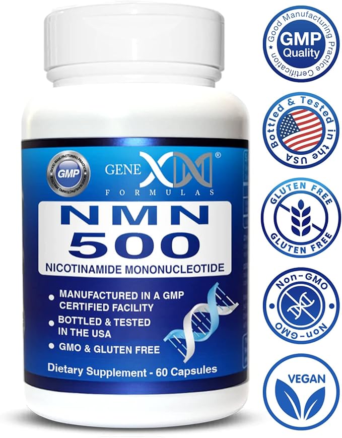 Genex Formulas NMN 500mg - 99% Pure Shelf Stabilized Supplement Capsules for Increased NAD Levels & Healthy Aging, GMP Certified, 500mg per Serving, 60 Capsules