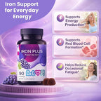 LIVS Iron Plus Gummies – 20mg Gentle Iron Supplement for Women & Men – Anemia Support – Vitamin C for Absorption – Biotin, Folate & B12 for Energy – Gluten Free, Vegan, Halal & Kosher – 180 Count