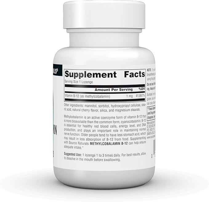 Source Naturals MethylCobalamin Vitmain B-12, Cherry-Flavored, 1 mg - 120 Lozenges