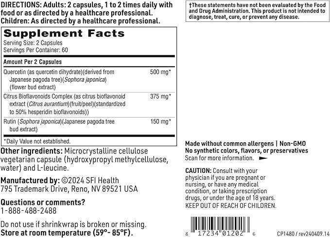 Klaire Labs SFI Health Bioflavonoid Complex - Immune, Cardiovascular & Antioxidant Support Supplement with Citrus Bioflavonoids, Quercetin & Rutin (120 Capsules)