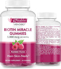 Hair Skin and Nails Vitamins: Biotin Gummies - 5000mcg Biotin for Hair Growth and Stronger Nails for Women & Men - Vegan Gummy Vitamin B7, 30 Days Supply, Raspberry,60 Counts