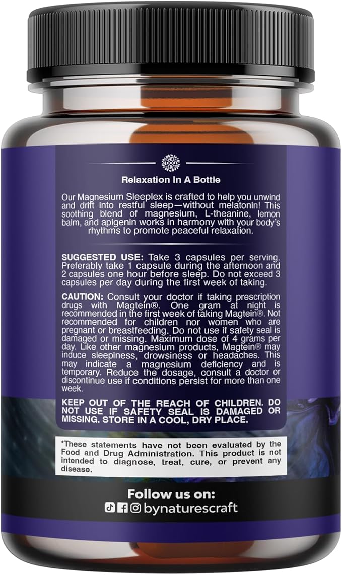 High Absorption Magnesium Sleep Supplement - Rest Support Magtein Magnesium L-Threonate and Apigenin Theanine for Sleep and Rest for Women & Men - Mg L-Threonate Melatonin Free Sleeping Aid - 90 Ct