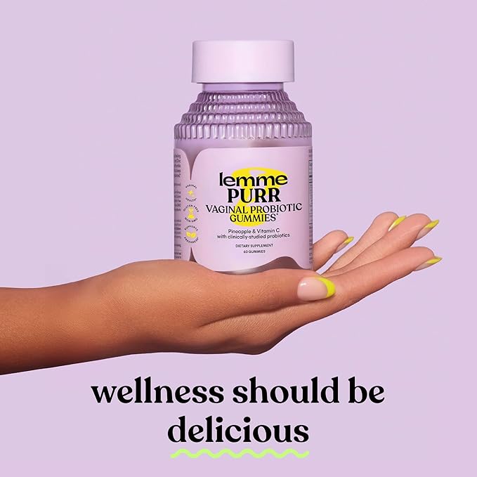 Lemme Purr Vaginal Probiotic Gummies for Women - Balanced pH, Healthy Odor, Yeast Balance & Flora Support + Vitamin C for Immune Health - Tasty Pineapple (60 Count) (Pack of 2)
