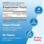 Vitamin B12 2500 mcg, Extra Strength Sublingual Methylcobalamin, Natural Peach Flavor, Nervous System, Energy Support, No Sugar, 90 Fast Dissolve Tablets