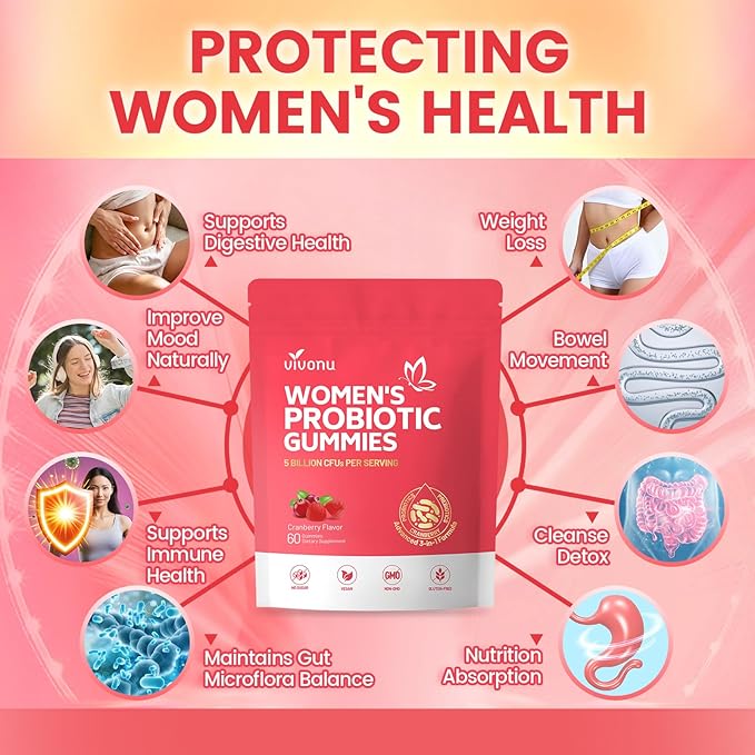 VivoNu Viginal Probiotic for Women, Women Probiotic Gummies, Feminine Balance Gummies, Cranberry Probiotics for Woman Vaginigal Health, Yeast Ph Balance| 60 Gummies