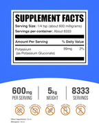 BulkSupplements.com Potassium Gluconate Powder - Potassium Supplement, Mineral Supplement - Gluten Free, 600mg per Serving, 5kg (11 lbs) (Pack of 5)
