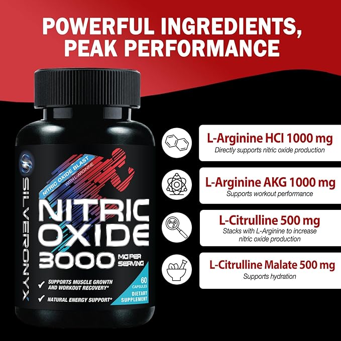 Extra Strength Nitric Oxide Booster - 3X Strength L-Arginine AKG & Citrulline Malate - Men & Women Premium Pre Workout Nitric Booster - Natural Energy & Muscle Support, Bottled in USA - 60 Capsules