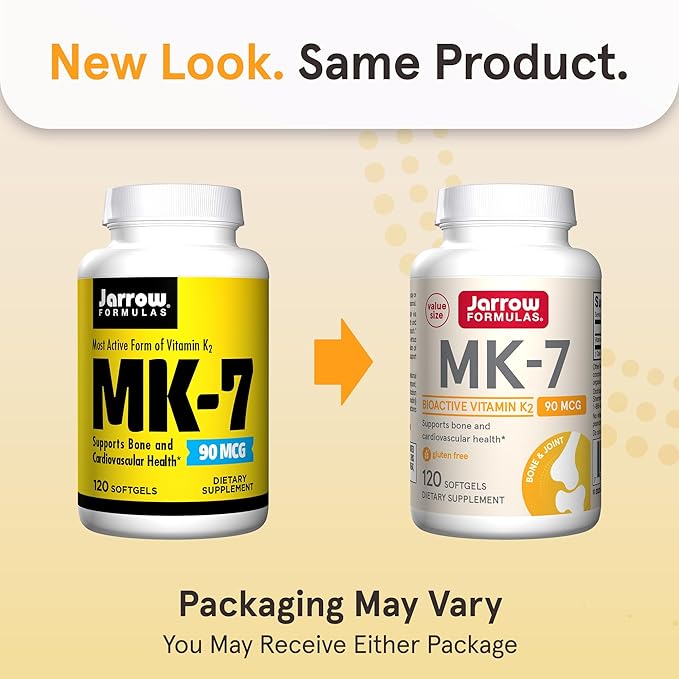 Jarrow Formulas MK-7 90 mcg - Bioactive Form of Vitamin K2-120 Servings (Softgels) - for Bone & Cardiovascular Health - Vitamin K2 MK-7 Dietary Supplement - Gluten-Free