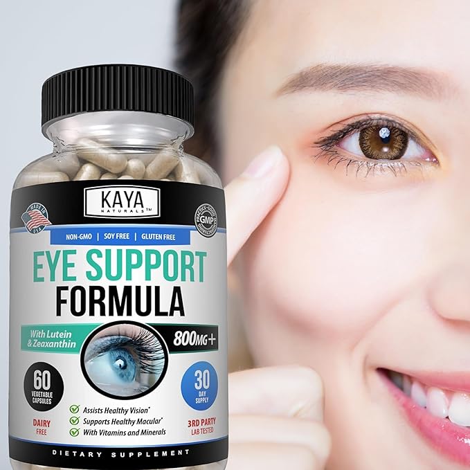 Kaya Naturals Eye Health Supplement - Lutein & Zeaxanthin - Supports Eye Strain, Dry Eyes, and Vision Health - Clinically Proven Ingredients 800mg Vitamin Supplement - 60 Count (Pack of 2)