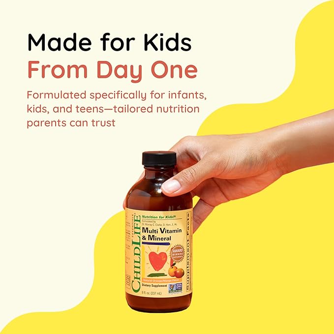 CHILDLIFE ESSENTIALS Kids Multivitamin & Mineral - Kids Vitamins, Liquid Multivitamin for Kids, Toddler Multivitamins, Liquid Vitamins, Baby Multivitamin - Natural Orange & Mango, 8 Fl Oz (Pack of 1)