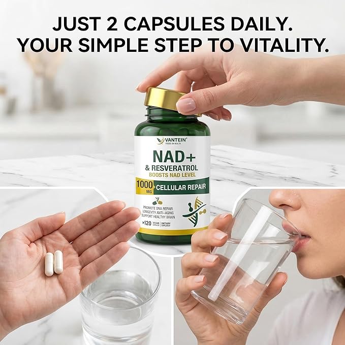 NAD+ & Resveratrol Supplement - NMN Alternative with 120 Capsules, Anti-Aging Cellular Support, Energy & Longevity Booster, DNA Repair Formula