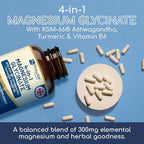 4-in-1 Magnesium Glycinate Added with KSM-66 Ashwagandha, Turmeric and Vitamin B6 | 90 Vegan Capsules | 4,001 mg per Serving | Easy to Swallow Capsule | GMO & Gluten Free | Premium Quality by Prowise