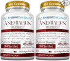Approved Science Anemiaprin - Absorbable Iron, Vitamin C - Gentle On Stomach - 380 Capsules - 6 Month Supply - Non-GMO, Vegan