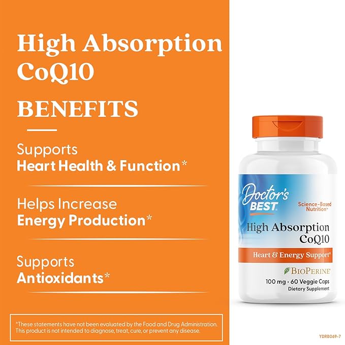 Doctor's BEST High Absorption CoQ10 with BioPerine Supplement - Coenzyme Q10 Caps for Heart Health & Antioxidant Support, Naturally Fermented CoQ10 100mg for Women & Men, Non GMO - 60 Veg Capsules