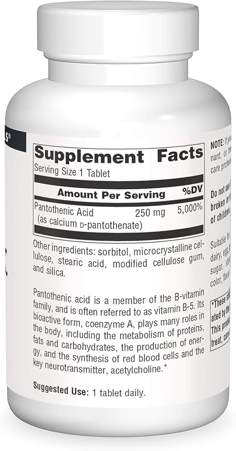 Source Naturals Pantothenic Acid 250 mg Vitamin B-5 Dietary Supplement - 250 Tablets